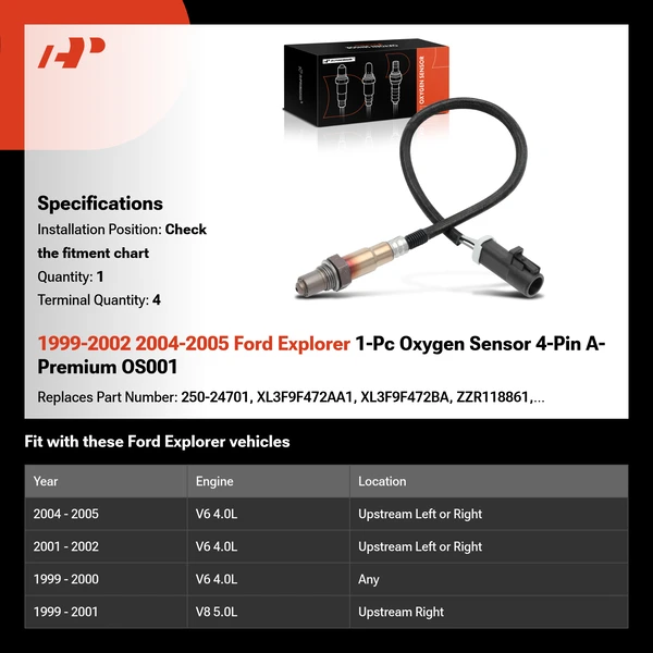 1999-2002 2004-2005 Ford Explorer 1-Pc Oxygen Sensor 4-Pin A-Premium OS001