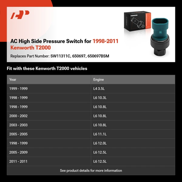 AC High Side Pressure Switch for 1998-2011 Kenworth T2000