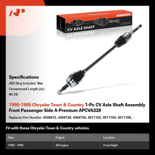 1990-1995 Chrysler Town & Country 1-Pc CV Axle Shaft Assembly Front Passenger Side A-Premium APCVA328