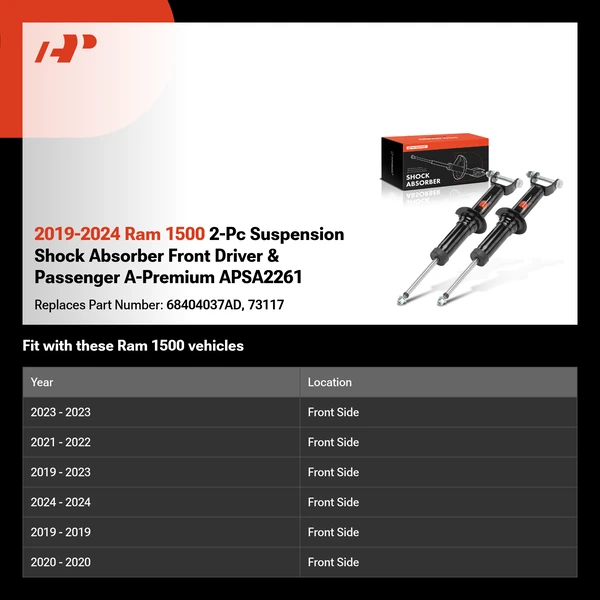 2019-2024 Ram 1500 2-Pc Suspension Shock Absorber Front Driver & Passenger A-Premium APSA2261