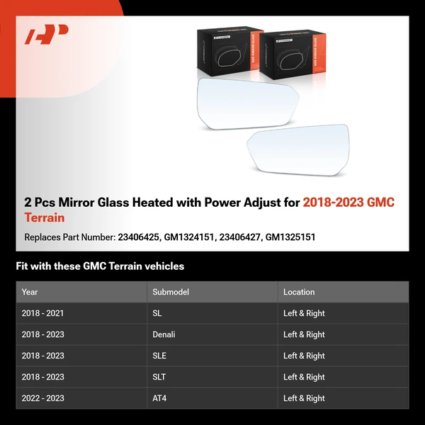 2 Pcs Mirror Glass Heated with Power Adjust for 2018-2023 GMC Terrain