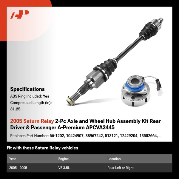 2005 Saturn Relay 2-Pc Axle and Wheel Hub Assembly Kit Rear Driver & Passenger A-Premium APCVA2445