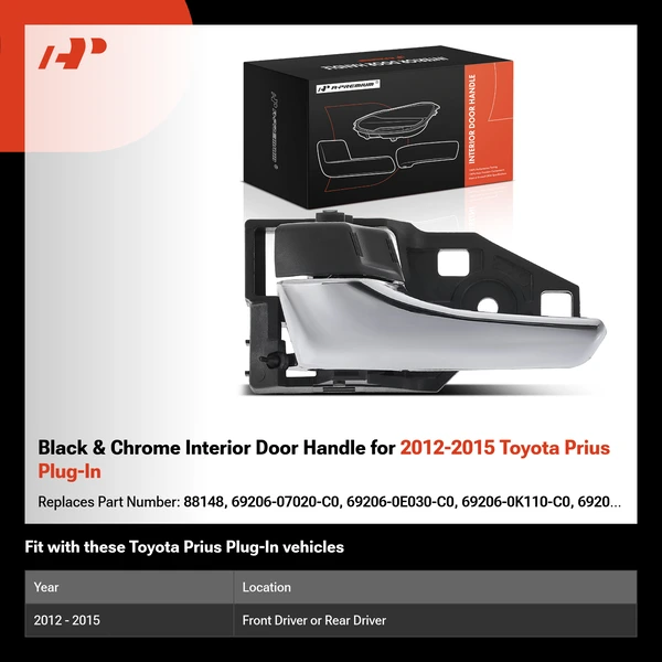 Black & Chrome Interior Door Handle for 2012-2015 Toyota Prius Plug-In