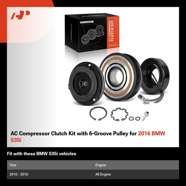 AC Compressor Clutch Kit with 6-Groove Pulley for 2016 BMW 535i