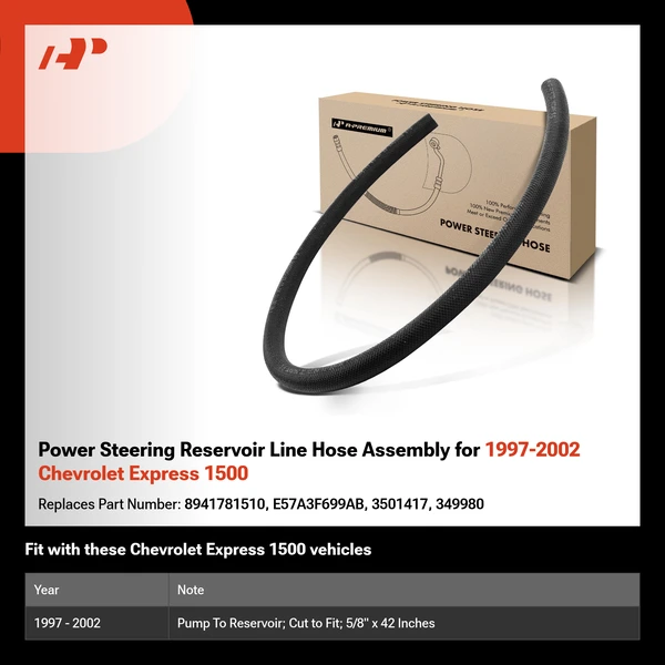 Power Steering Reservoir Line Hose Assembly for 1997-2002 Chevrolet Express 1500