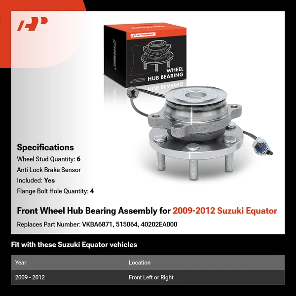 Front Wheel Hub Bearing Assembly for 2009-2012 Suzuki Equator