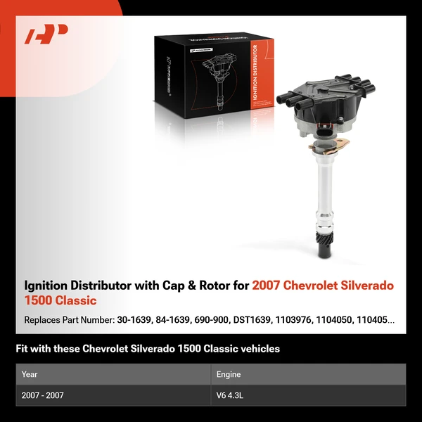 Ignition Distributor with Cap & Rotor for 2007 Chevrolet Silverado 1500 Classic