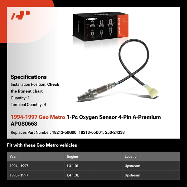1994-1997 Geo Metro 1-Pc Oxygen Sensor 4-Pin A-Premium APOS0668