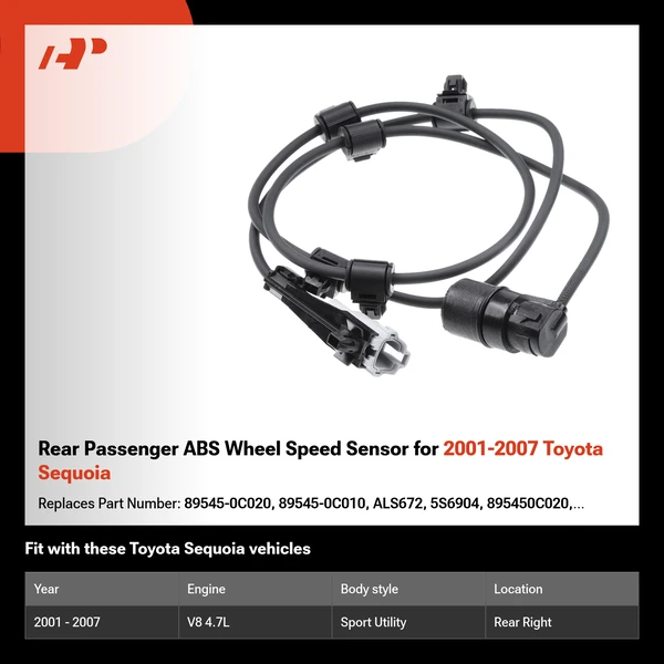 Rear Passenger ABS Wheel Speed Sensor for 2001-2007 Toyota Sequoia
