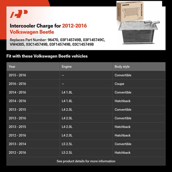 Intercooler Charge for 2012-2016 Volkswagen Beetle