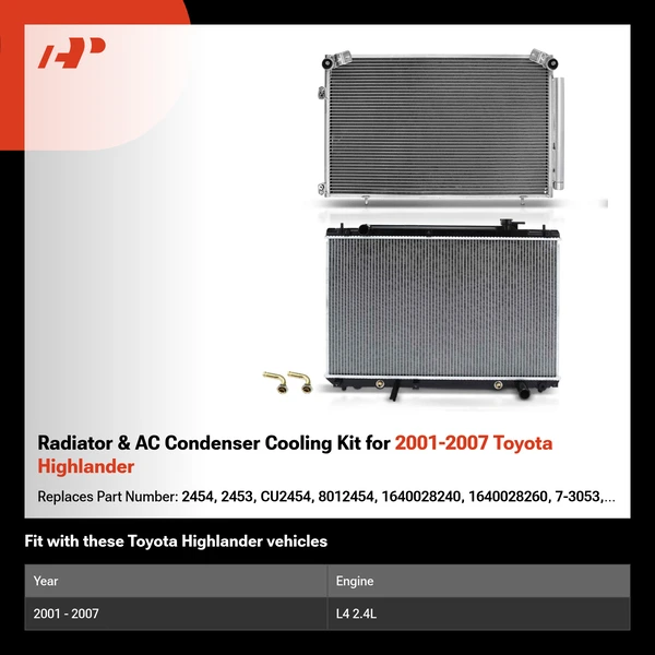 Radiator & AC Condenser Cooling Kit for 2001-2007 Toyota Highlander