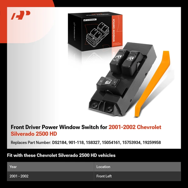 Front Driver Power Window Switch for 2001-2002 Chevrolet Silverado 2500 HD