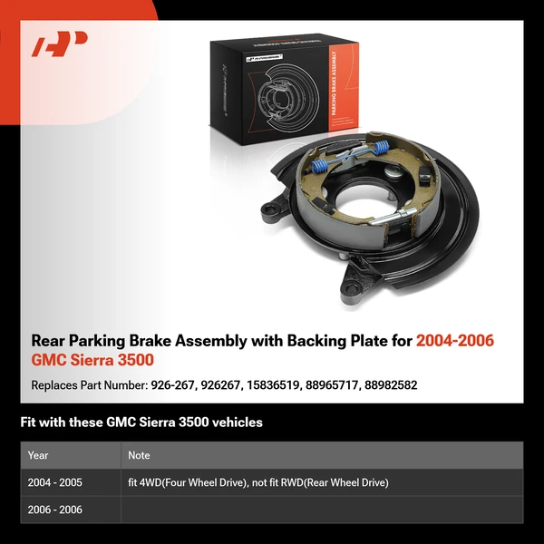 Rear Parking Brake Assembly with Backing Plate for 2004-2006 GMC Sierra 3500