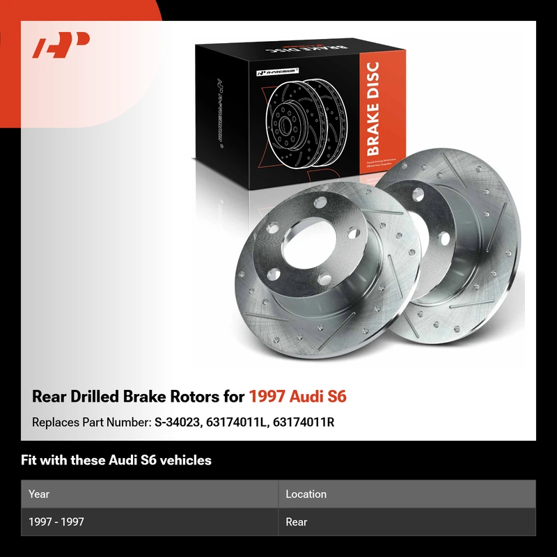 Rear Drilled Brake Rotors for 1997 Audi S6