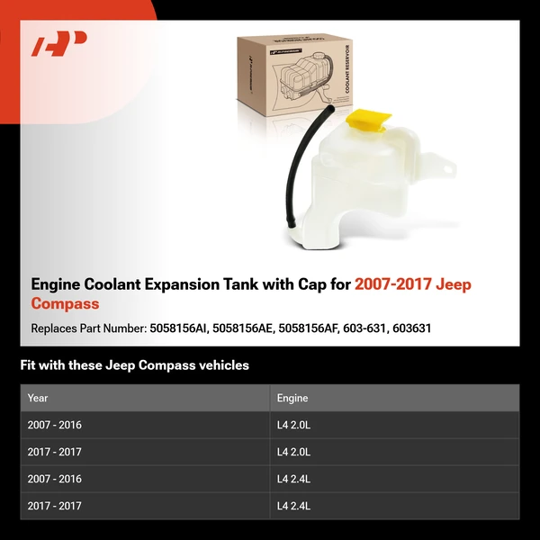 Engine Coolant Expansion Tank with Cap for 2007-2017 Jeep Compass