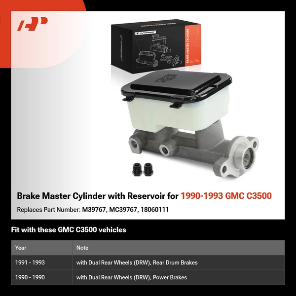 Brake Master Cylinder with Reservoir for 1990-1993 GMC C3500