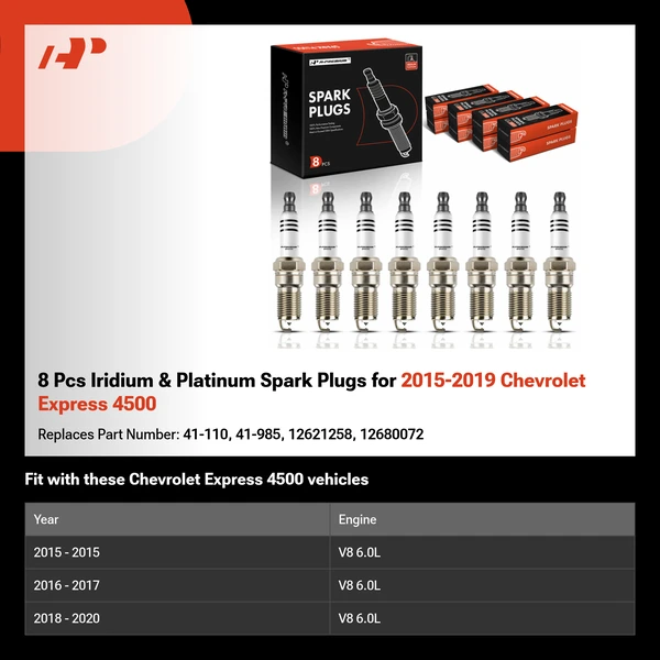 8 Pcs Iridium & Platinum Spark Plugs for 2015-2019 Chevrolet Express 4500