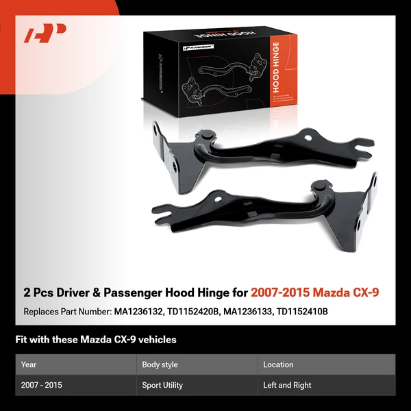 2 Pcs Driver & Passenger Hood Hinge for 2007-2015 Mazda CX-9
