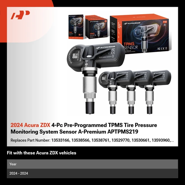 2024 Acura ZDX 4-Pc Pre-Programmed TPMS Tire Pressure Monitoring System Sensor A-Premium APTPMS219