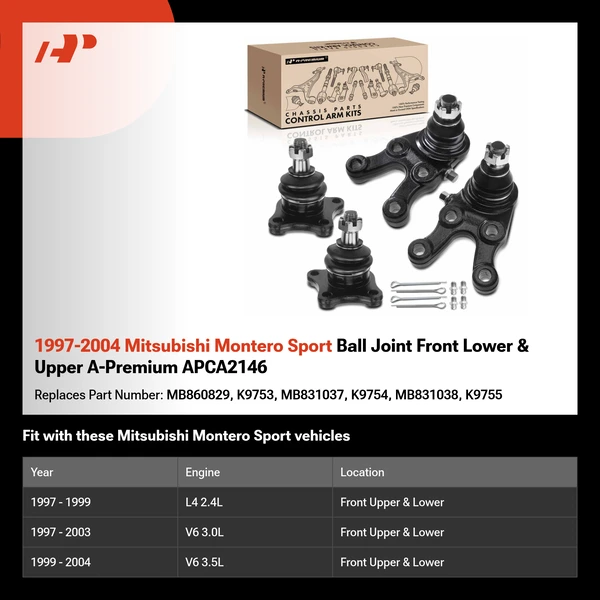 1997-2004 Mitsubishi Montero Sport Ball Joint Front Lower & Upper A-Premium APCA2146