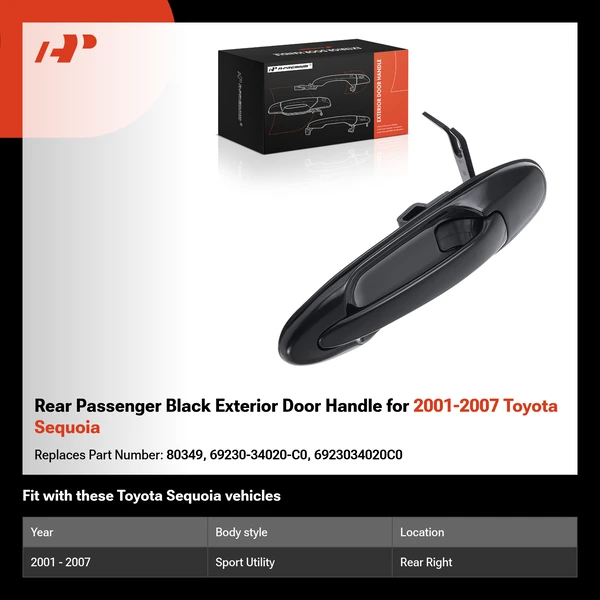Rear Passenger Black Exterior Door Handle for 2001-2007 Toyota Sequoia