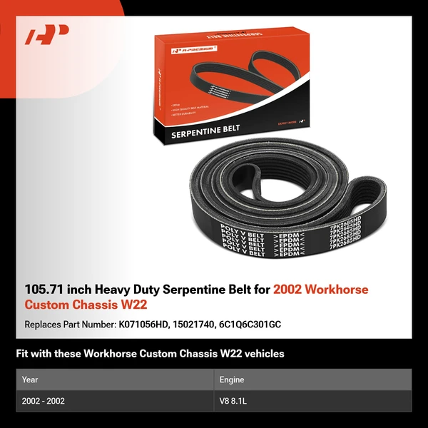 105.71 inch Heavy Duty Serpentine Belt for 2002 Workhorse Custom Chassis W22