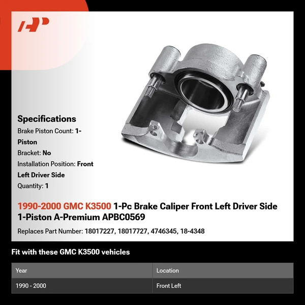 1990-2000 GMC K3500 1-Pc Brake Caliper Front Left Driver Side 1-Piston A-Premium APBC0569
