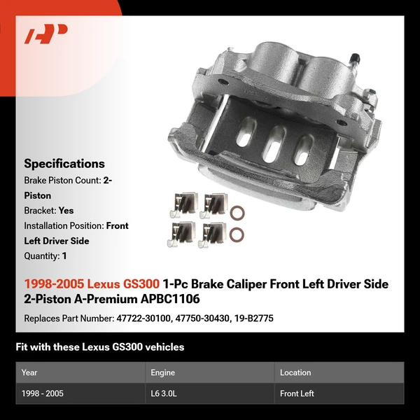 1998-2005 Lexus GS300 1-Pc Brake Caliper Front Left Driver Side 2-Piston A-Premium APBC1106
