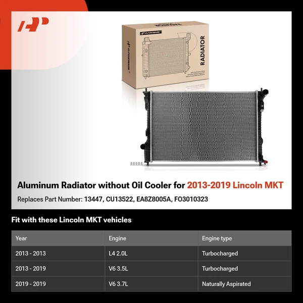 Aluminum Radiator without Oil Cooler for 2013-2019 Lincoln MKT