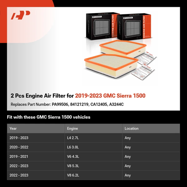 2 Pcs Engine Air Filter for 2019-2023 GMC Sierra 1500