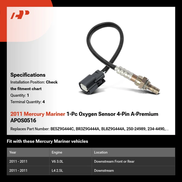 2011 Mercury Mariner 1-Pc Oxygen Sensor 4-Pin A-Premium APOS0516
