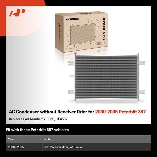 AC Condenser without Receiver Drier for 2000-2005 Peterbilt 387