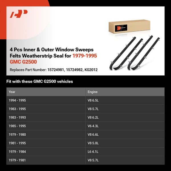 4 Pcs Inner & Outer Window Sweeps Felts Weatherstrip Seal for 1979-1995 GMC G2500