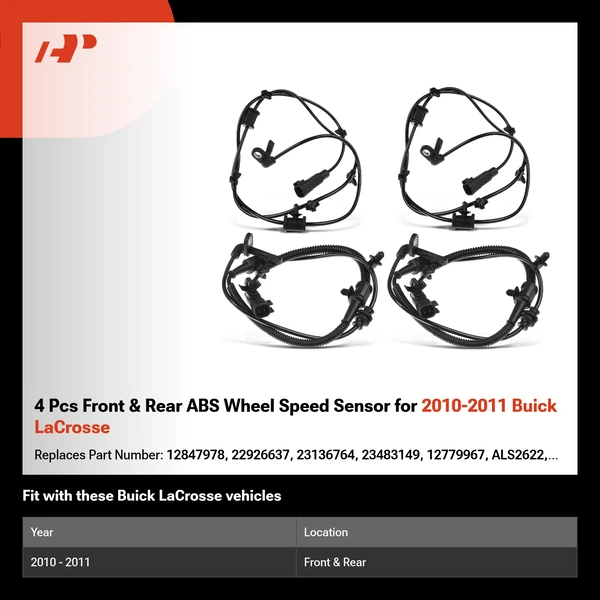 4 Pcs Front & Rear ABS Wheel Speed Sensor for 2010-2011 Buick LaCrosse