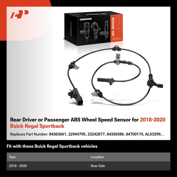 Rear Driver or Passenger ABS Wheel Speed Sensor for 2018-2020 Buick Regal Sportback
