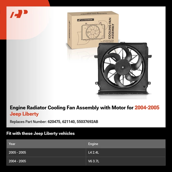 Engine Radiator Cooling Fan Assembly with Motor for 2004-2005 Jeep Liberty
