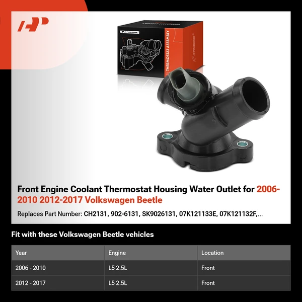 Front Engine Coolant Thermostat Housing Water Outlet for 2006-2010 2012-2017 Volkswagen Beetle