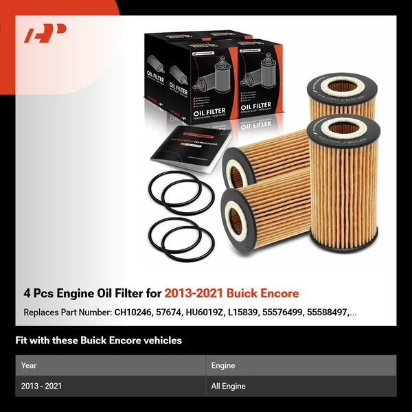 4 Pcs Engine Oil Filter for 2013-2021 Buick Encore