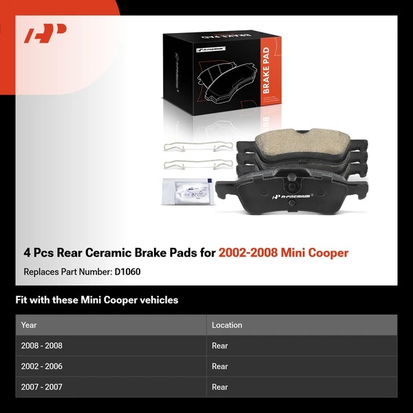 4 Pcs Rear Ceramic Brake Pads for 2002-2008 Mini Cooper