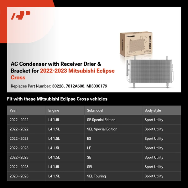 AC Condenser with Receiver Drier & Bracket for 2022-2023 Mitsubishi Eclipse Cross