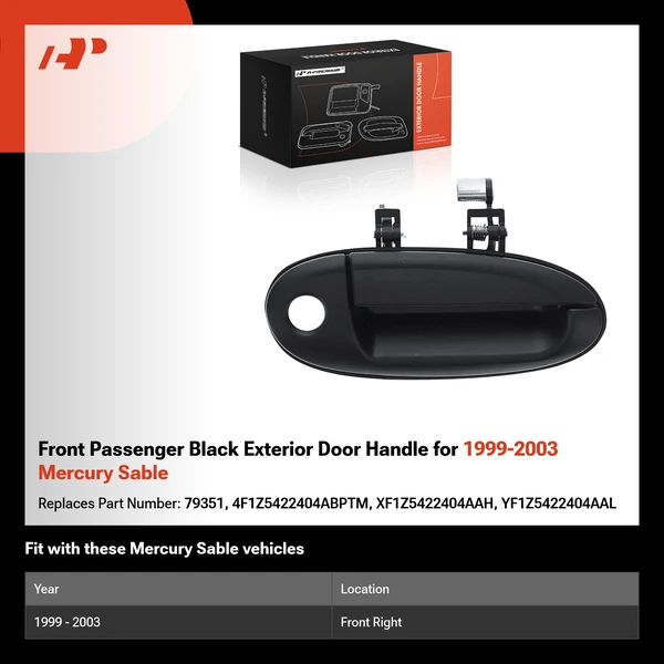 Front Passenger Black Exterior Door Handle for 1999-2003 Mercury Sable