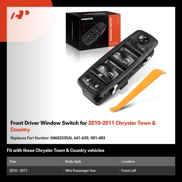 Front Driver Window Switch for 2010-2011 Chrysler Town & Country