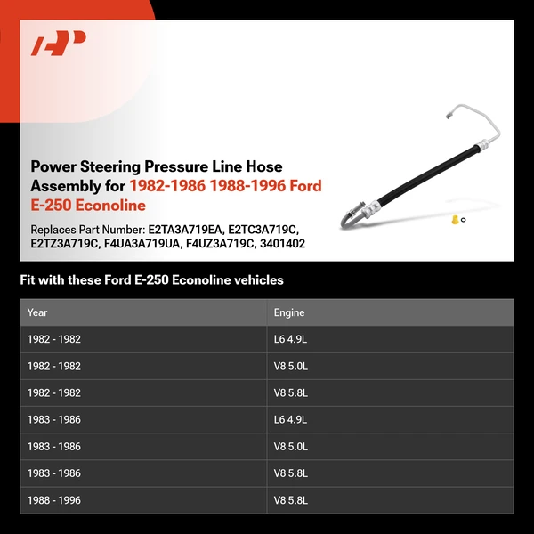 Power Steering Pressure Line Hose Assembly for 1982-1986 1988-1996 Ford E-250 Econoline