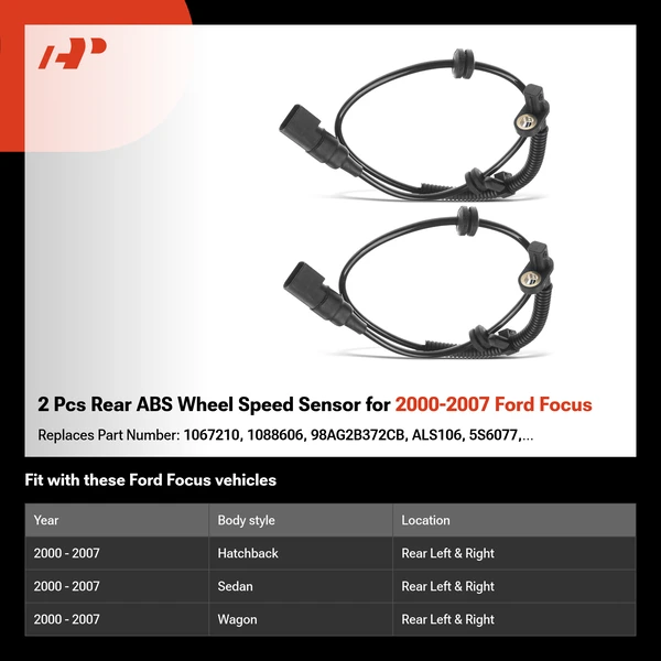 2 Pcs Rear ABS Wheel Speed Sensor for 2000-2007 Ford Focus