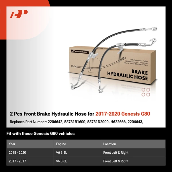 2 Pcs Front Brake Hydraulic Hose for 2017-2020 Genesis G80