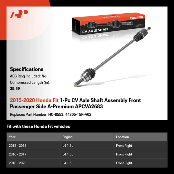 2015-2020 Honda Fit 1-Pc CV Axle Shaft Assembly Front Passenger Side A-Premium APCVA2683