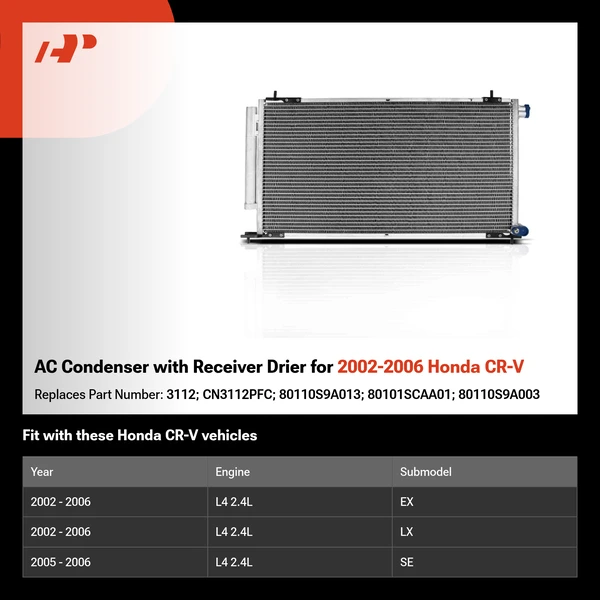 AC Condenser with Receiver Drier for 2002-2006 Honda CR-V