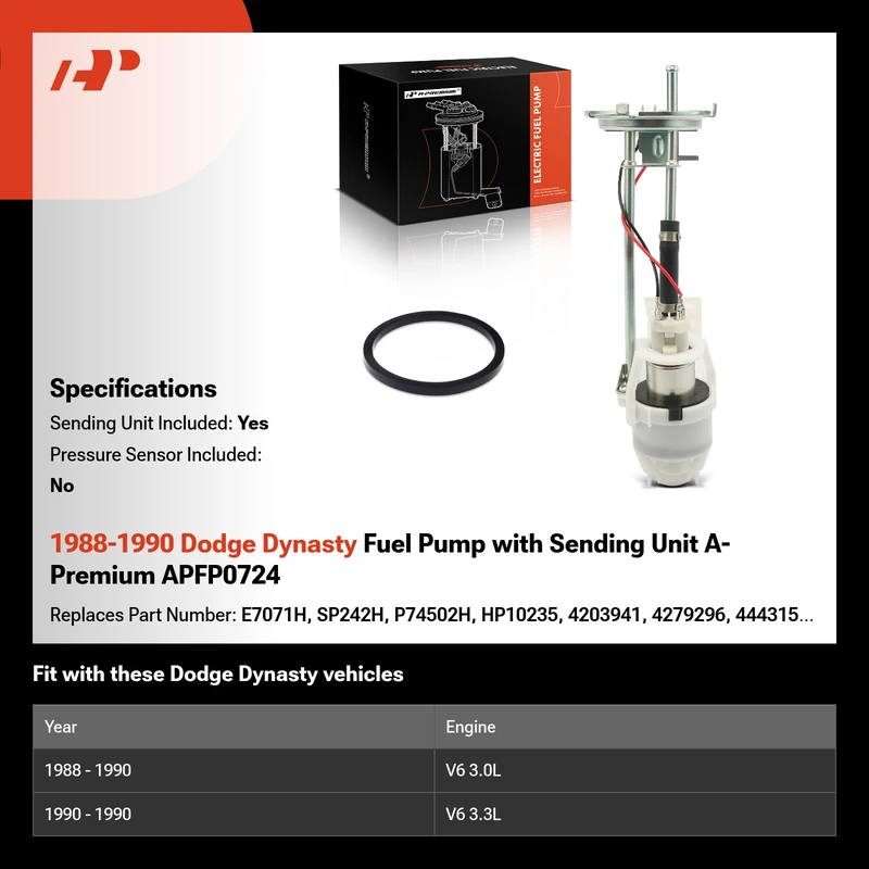 1988-1990 Dodge Dynasty Fuel Pump with Sending Unit A-Premium APFP0724