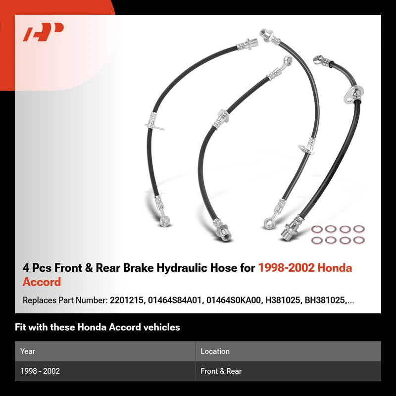 4 Pcs Front & Rear Brake Hydraulic Hose for 1998-2002 Honda Accord