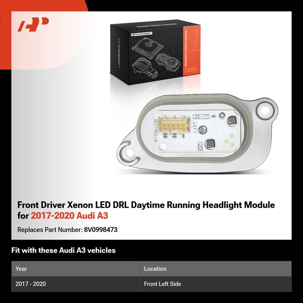 Front Driver Xenon LED DRL Daytime Running Headlight Module for 2017-2020 Audi A3